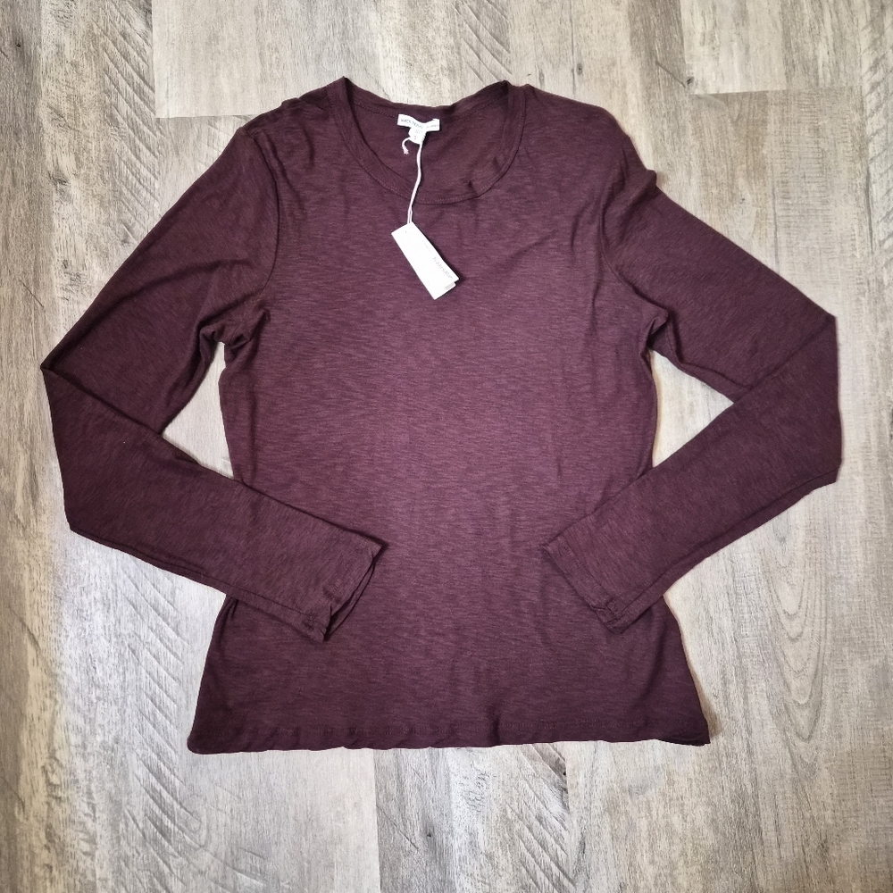 James Perse Long Sleeve Tee Size 3 Burgundy Slub Cotton Lightweight Luxury Basic